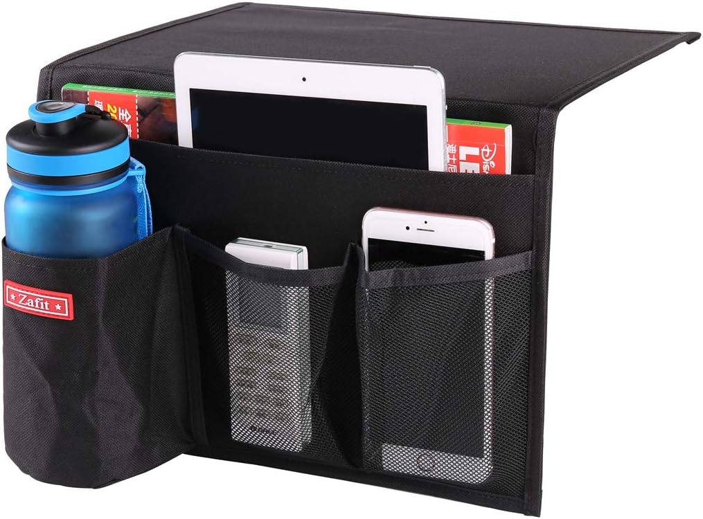 Zafit Bedside Storage Organizer, Table Cabinet Bedside Organizer Caddy for Remotes Phone Glasses (Classic 4 Pockets-Grey)