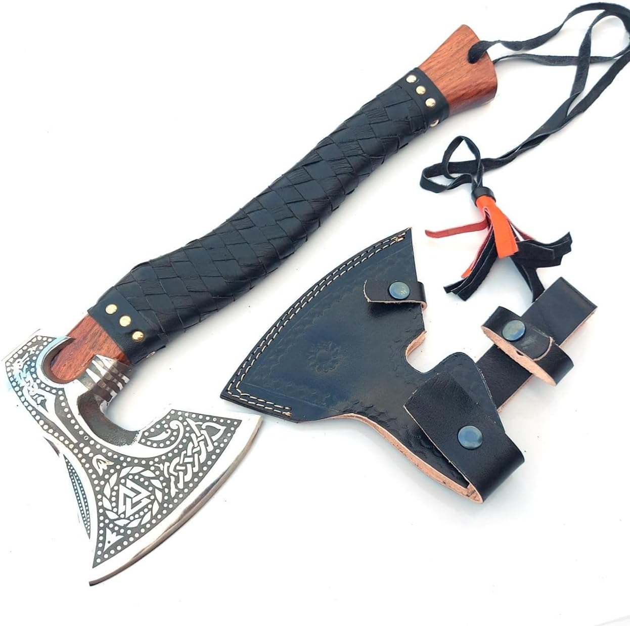 Poshland AX-7000 Custom Gift Forged Carbon Steel Viking Axe with Rose Wood Shaft, Viking Bearded Camping Axe