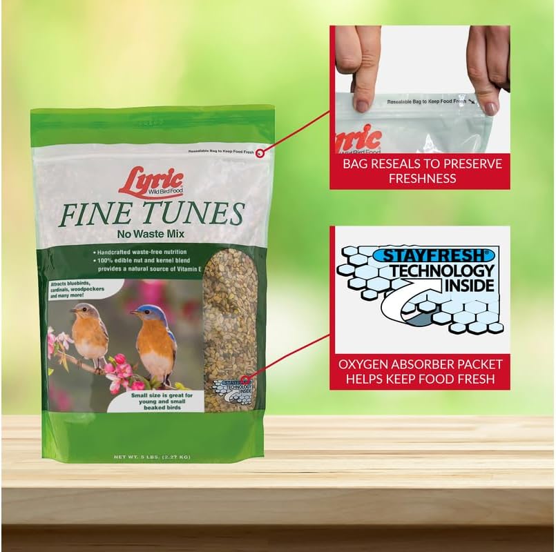 Lyric Fine Tunes Wild Bird Seed Mix - No Waste Bird Food Mix - Attracts Bluebirds, Finches, Chickadees & More - Seed for Outside Feeders - 15 lb Bag | Attracts Bluebirds, Finches, Chickadees and more - Seed for outside feeders
