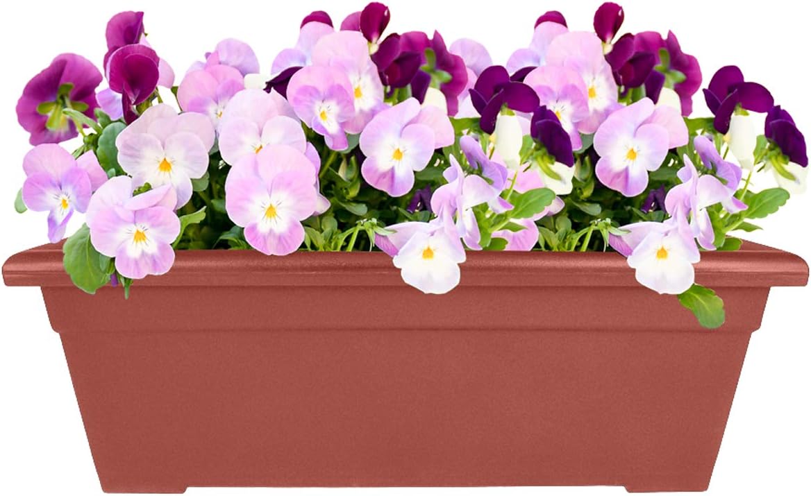 The HC Companies Romana Planter Box, 28 Inch, Clay, 1-Pack | Plastic, Drainage Plug, Lightweight, UV-Resistant, for Garden, Patio, Balcony & Fence