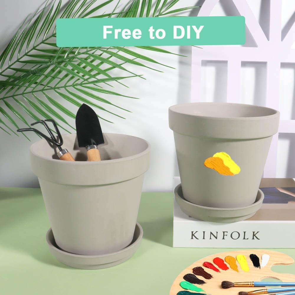 vensovo 8 Inch Clay Pot for Plant with Saucer - 2 Pack Large Terra Cotta Plant Pot with Drainage Hole, Clay Planters Pot