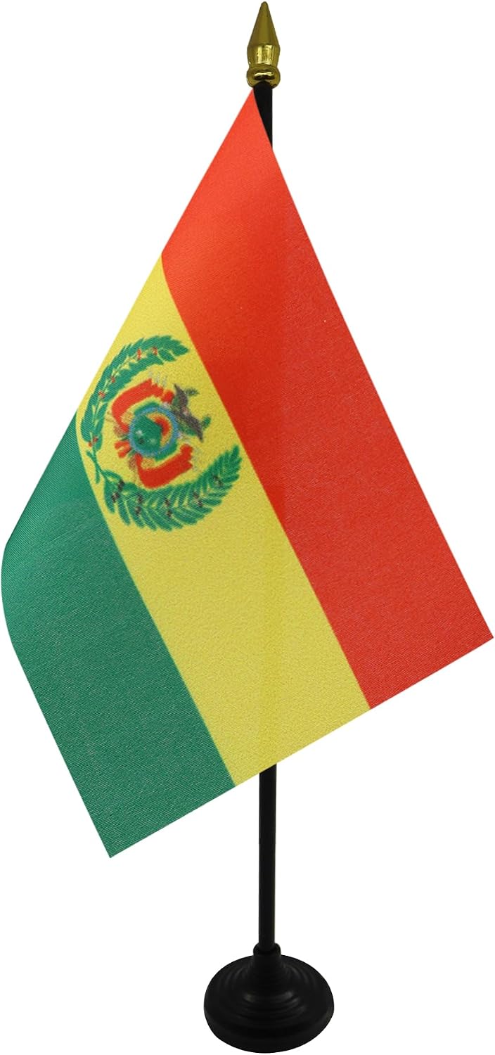 AZ FLAG Nicaragua Table Flag 4x6 in 100D Polyester Plastic Base | Indoor use Nicaraguan 15x10 cm desk flag stitched finish with reinforced edges with plastic pole and gold finial
