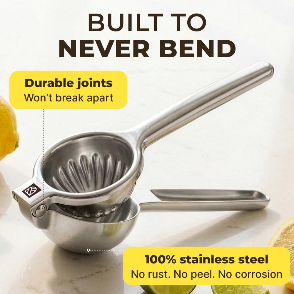 Large Lemon Squeezer Stainless Steel Press - Non-Slip Grip, Heavy Duty, Manual Design - Effortless Pro-Grade Lemon, Lime, Orange