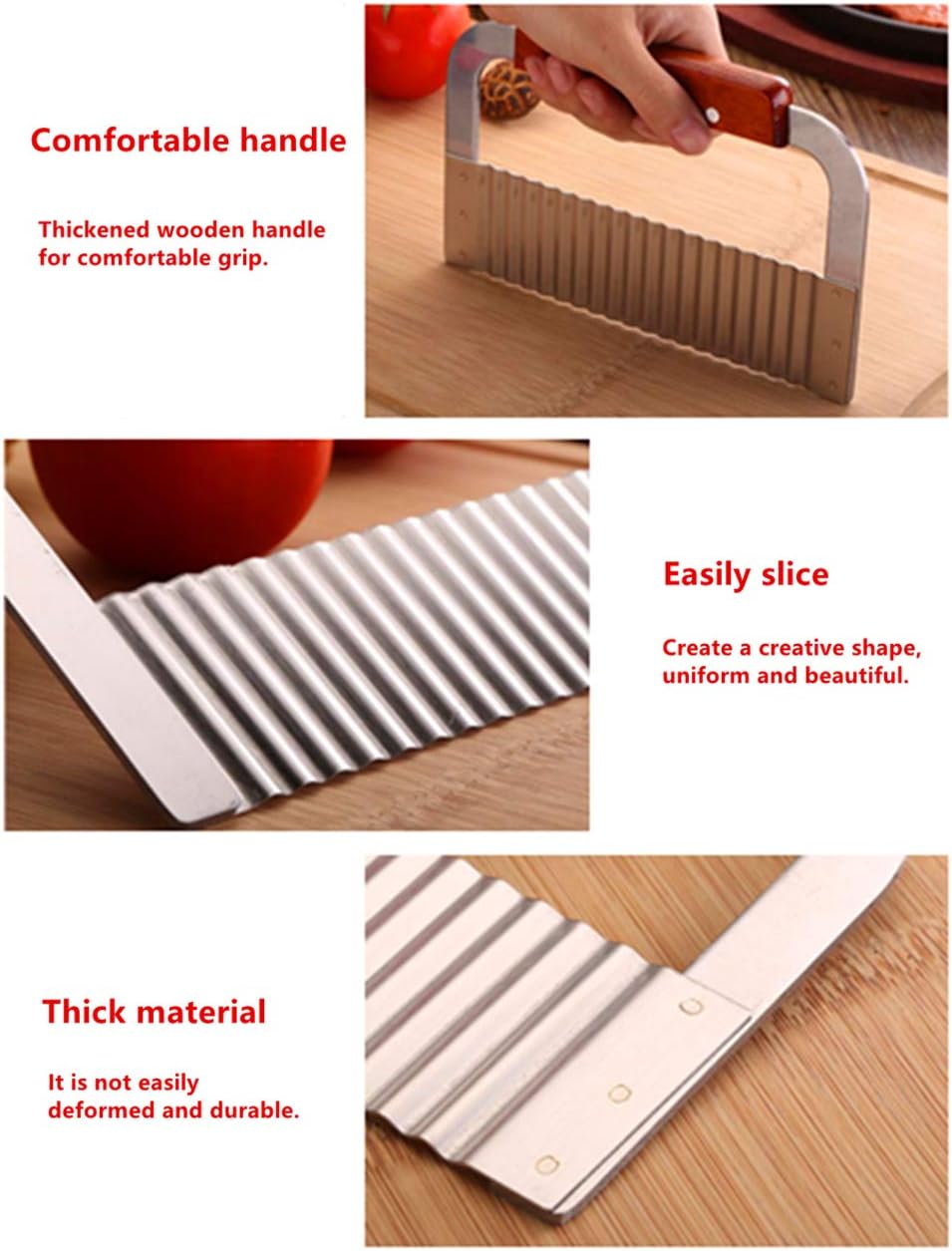 Crinkle Cutter, French Fry Cutter for Potatoes, Upgraded Stainless Steel Blade