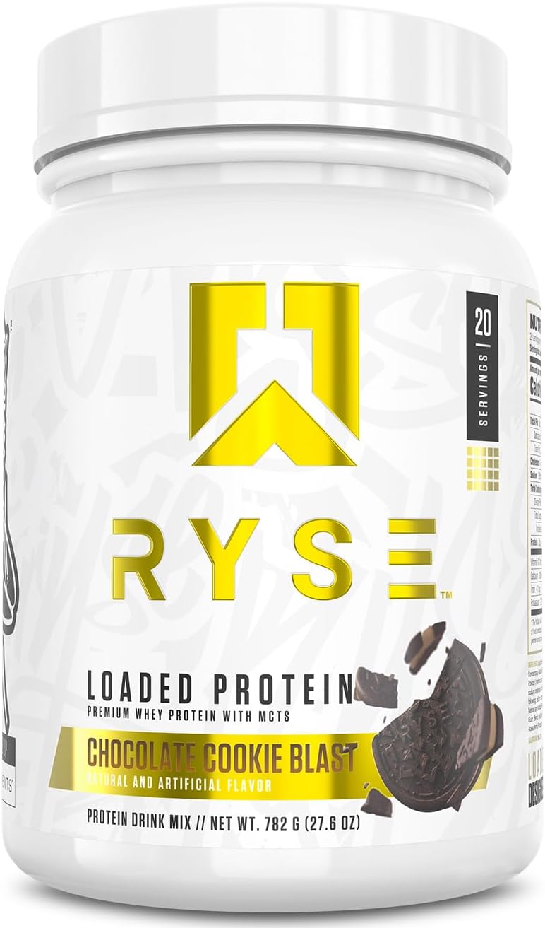 RYSE Loaded Protein Powder - Peanut Butter Cup - 25g Whey Protein Isolate & Concentrate with Prebiotic Fiber & MCTs - Low Carb, Low Sugar