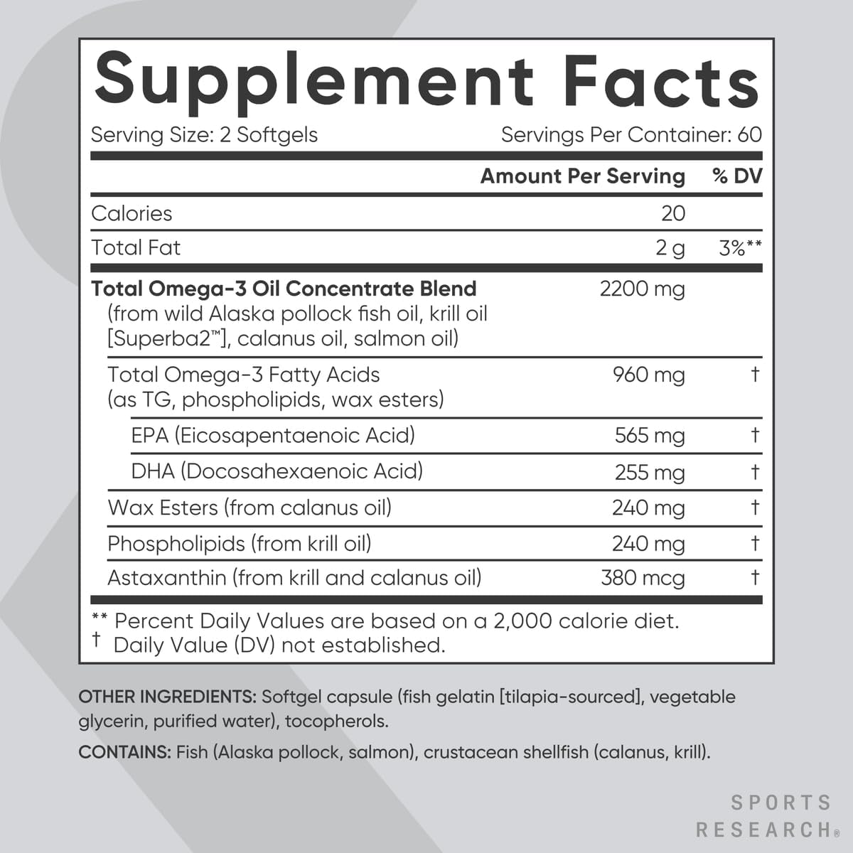 Sports Research® Total Omega-3 Fish Oil 2200mg w/Astaxanthin, 120 Count