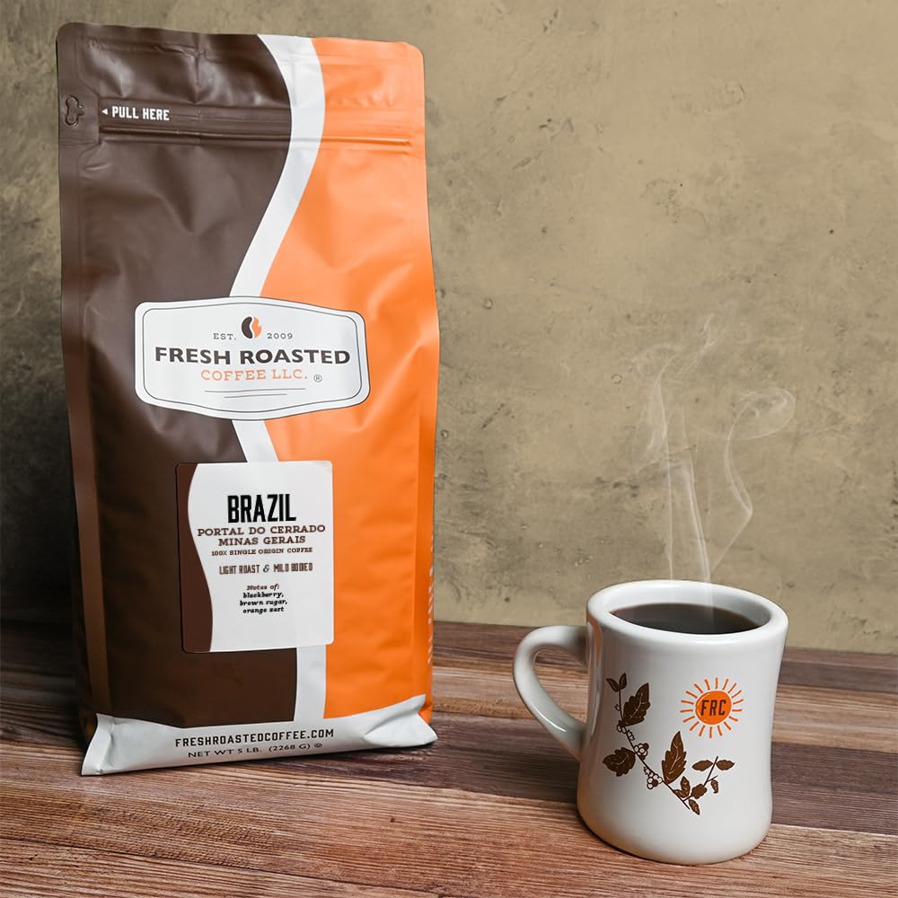 Fresh Roasted Coffee, Dark Brazil Whole Bean Coffee, Med-Dark Roast, Kosher, 5 lb (80 oz)