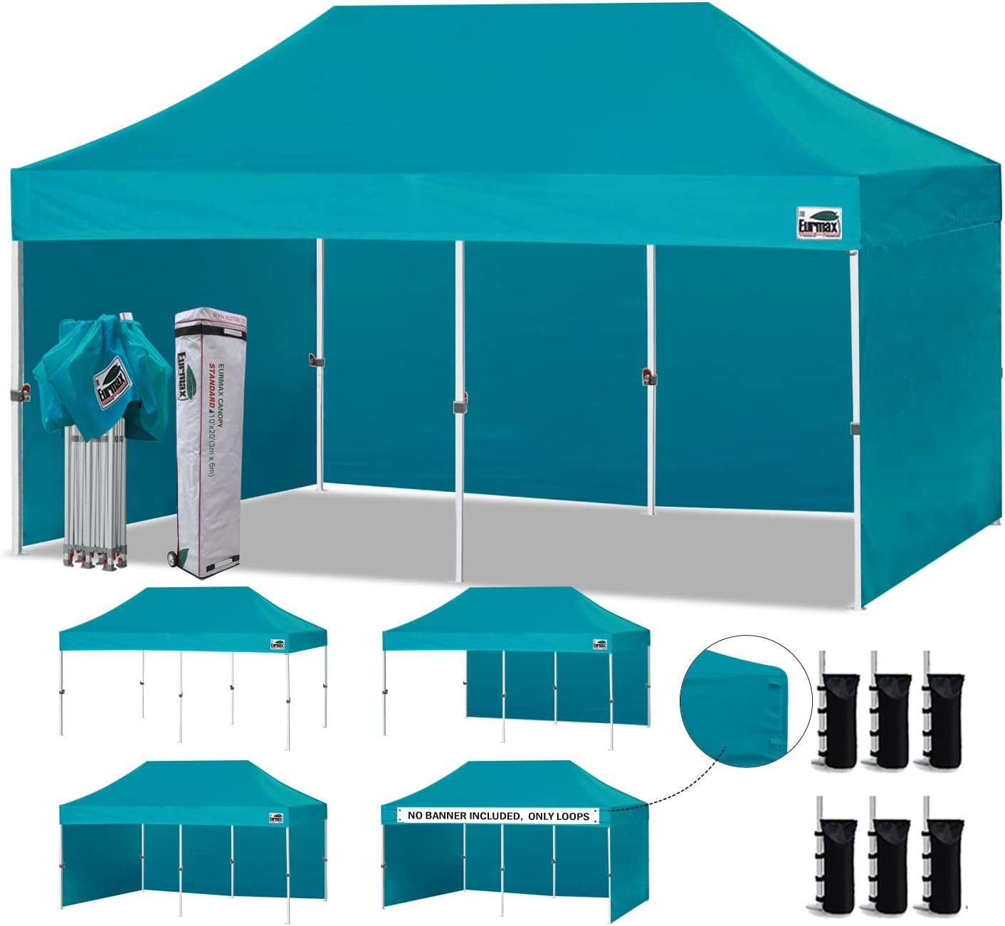 Eurmax USA 10x10 Pop Up Canopy Tent,Commercial Tent with Patented No-Tip Rolling Bag,4 Zippered Removable Walls,UV & Water Resistant Canopy Top,Heavy Duty Outdoor Gazebo,Instant Shelter(White)