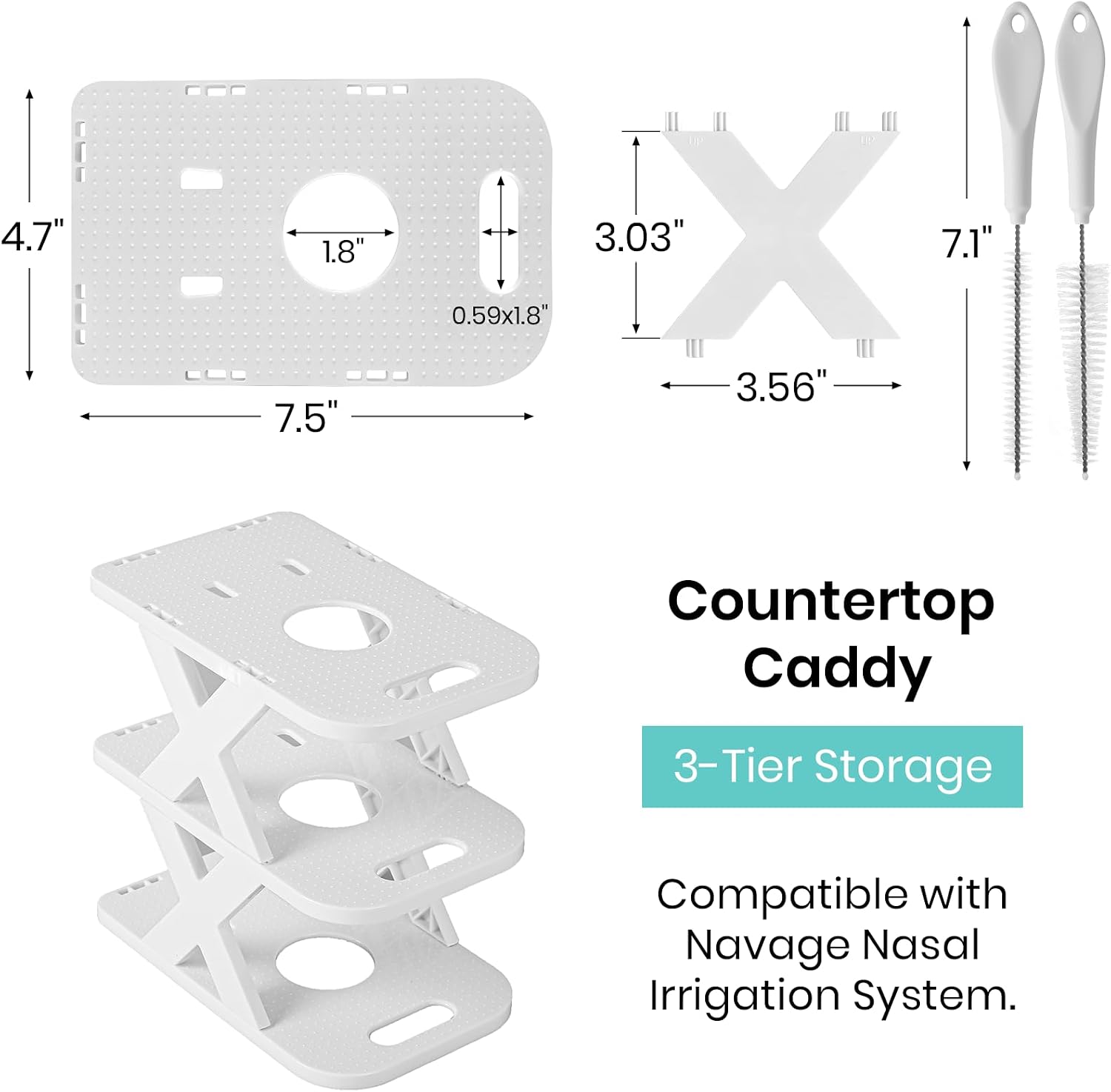 Premium Countertop Caddy Organizer for Navage Nasal Irrigation System - 3-Tier Storage for Nose Cleaning Supplies, Detachable Tray, Sleek Design - Nasal Care Accessories (Caddy Only)