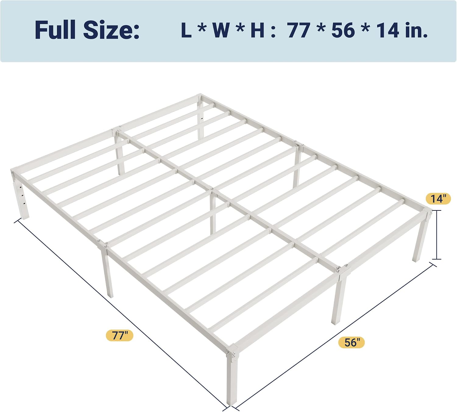 Allewie Full Size Bed Frame, 14 inch Metal Platform Beds with Storage Space, No Box Spring Needed and Easy Assembly, White