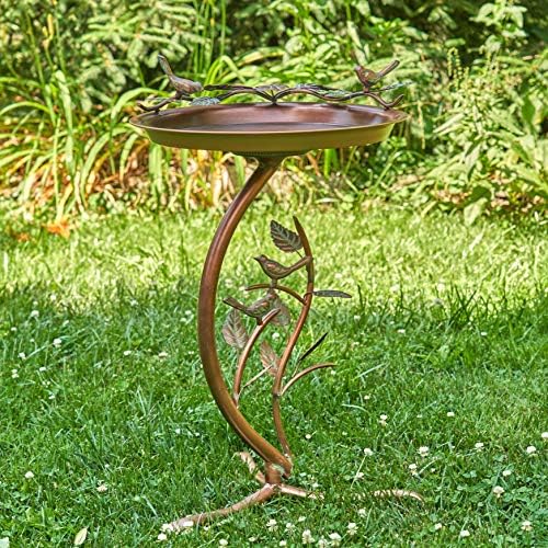 Zaer Ltd. Shallow Birdbath on Curved Branch Stand (Aged Copper Finish)