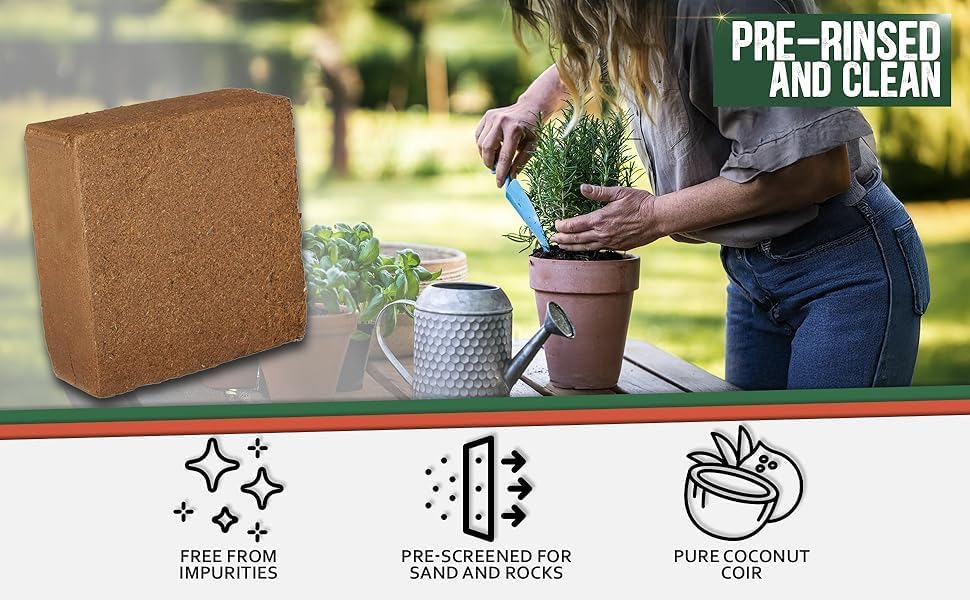 Compressed Coco Coir Pith Block, 10 Pound Block, Natural Potting Mix, Expands to 18 Gallons