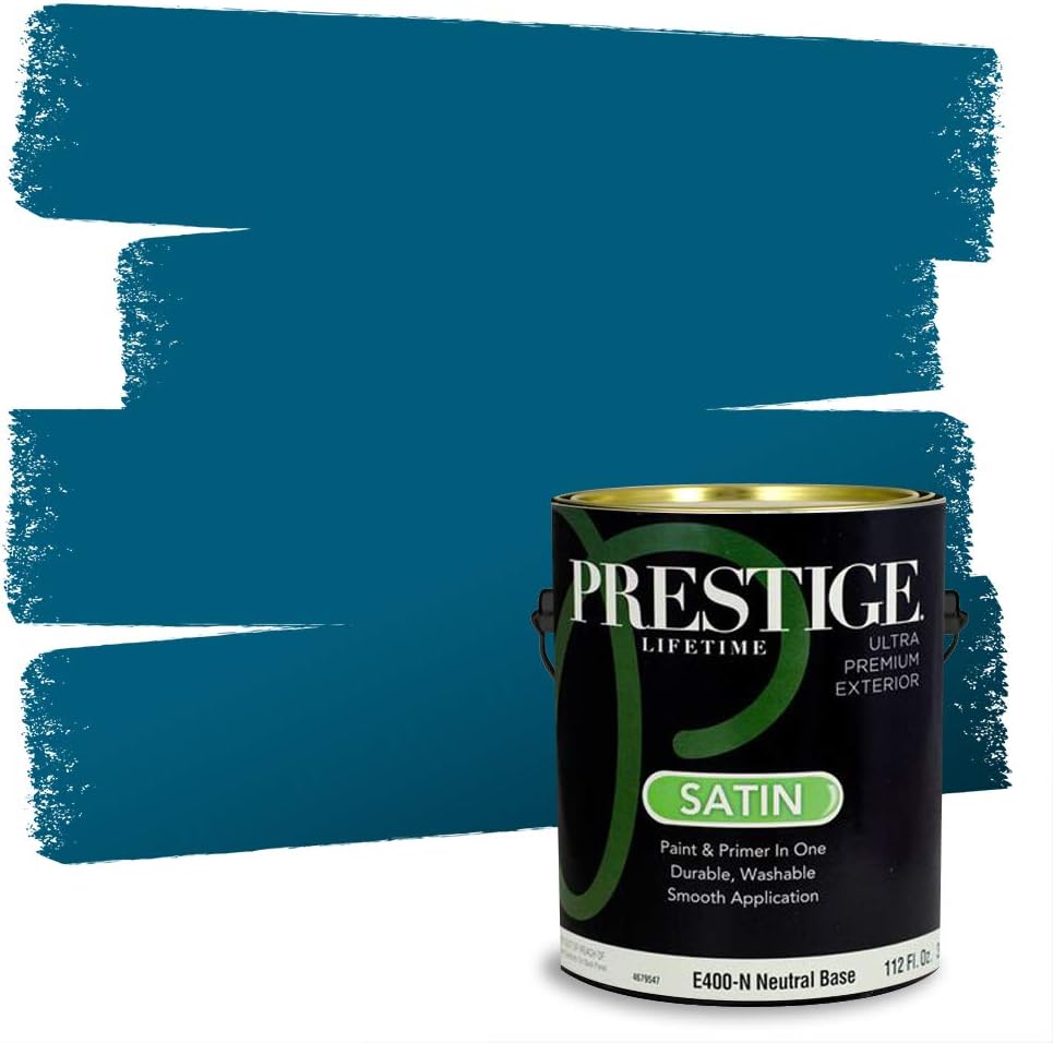 Prestige Paints E400-P-SW6506 Exterior Paint and Primer in One, 1-Gallon, Satin, Comparable Match of Sherwin Williams Vast, 1 Gallon, SW45-Vast Sky