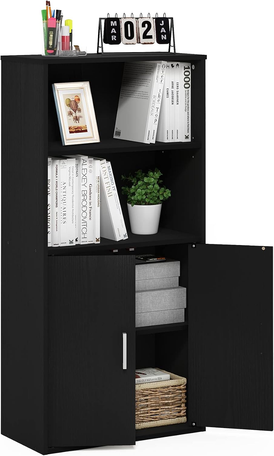 Furinno Jaya Book Shelf, 3-Tier Bookshelf, Bookcase with Adjustable Shelves, 9.5 x 24.5 x 40.3, for Organization and Storage, for Living Room, Bedroom, Home Office, White