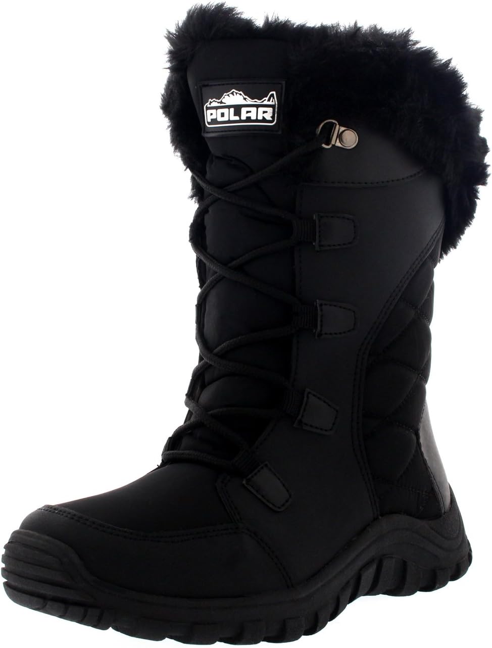 POLAR Womens Quilted Faux Fur Cuff Winter Duck Rubber Sole Durable Snow Rain Outdoor Boots