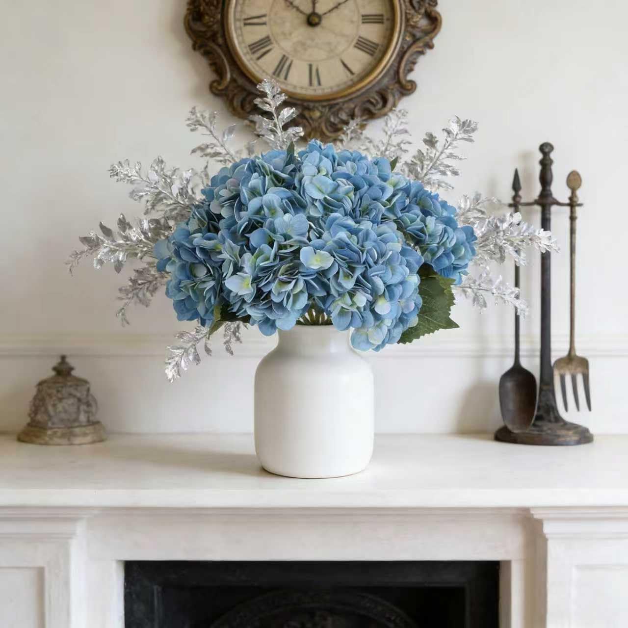 Kimura's Cabin 6pcs Silk Hydrangeas Artificial Flowers,Deep Lake Blue