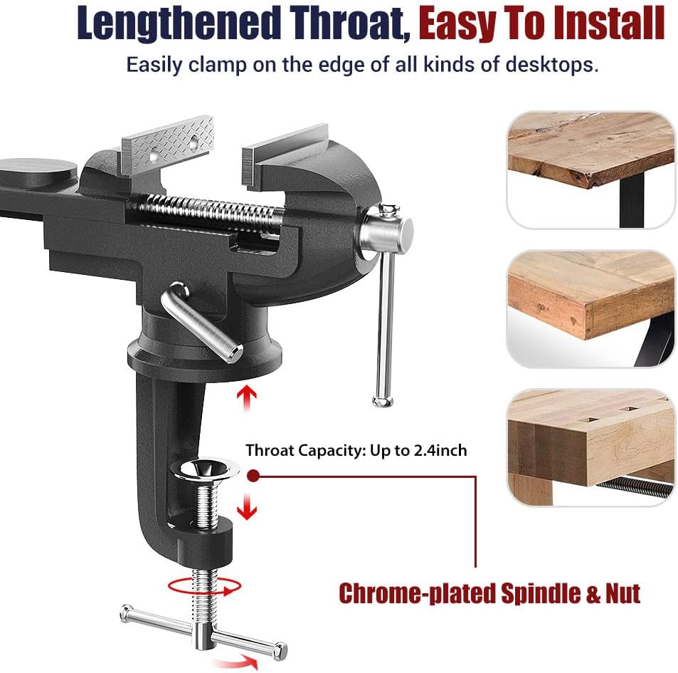 Nuovoware Table Vise 3 Inch, Universal Vise Bench Clamp, Blue