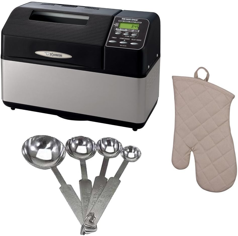 Zojirushi BB-CEC20 Home Bakery Supreme 2 lb Breadmaker (Black) | Stainless steel measuring spoons, oven mitt