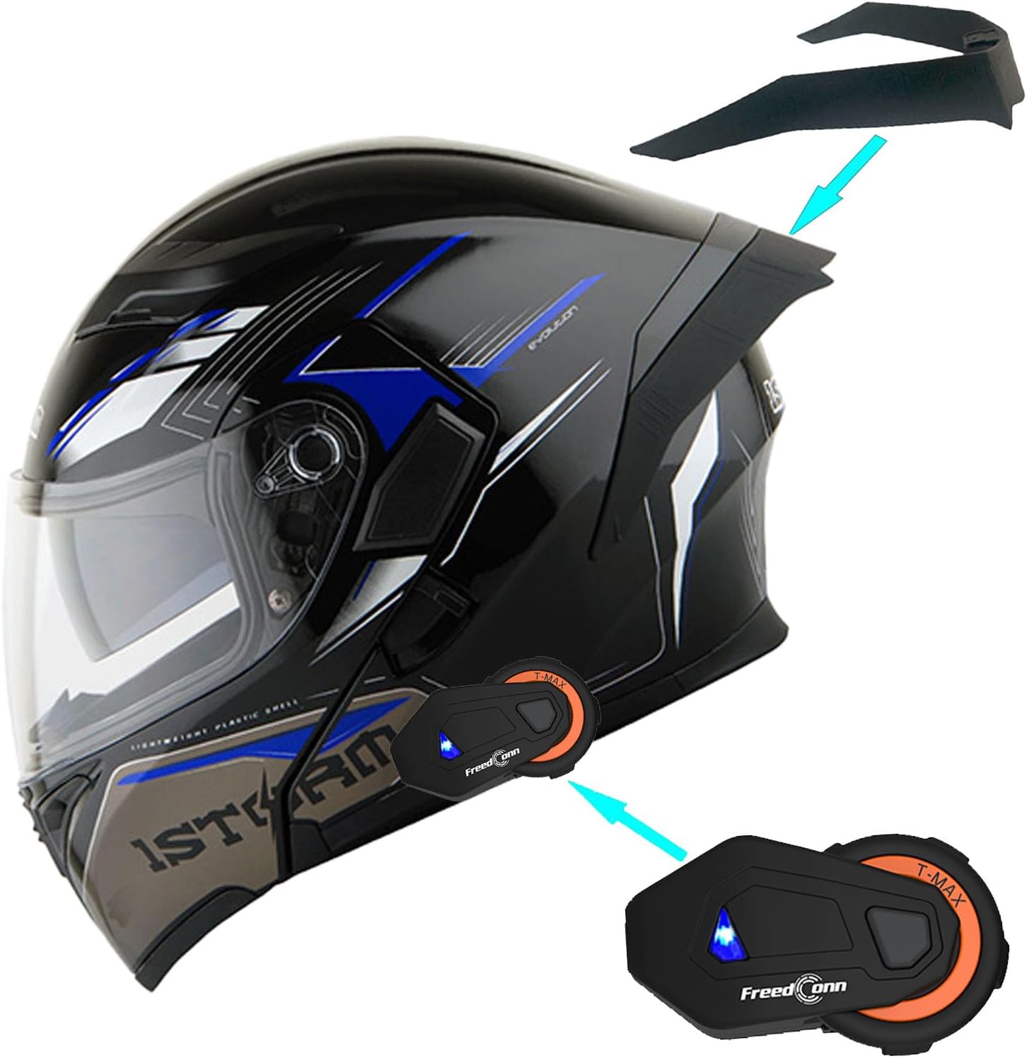 1Storm Motorcycle Modular Full Face Helmet Flip up Dual Visor Sun Shield: HB89
