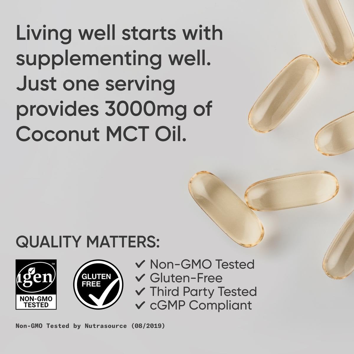 Sports Research® Coconut MCT Oil 3000mg, 120 Softgels | Coconut Derived C8 & C10 Medium Chain Fatty Acids (MCT'S) | Travel-Friendly Softgels, Keto, Paleo, & Gluten-Free