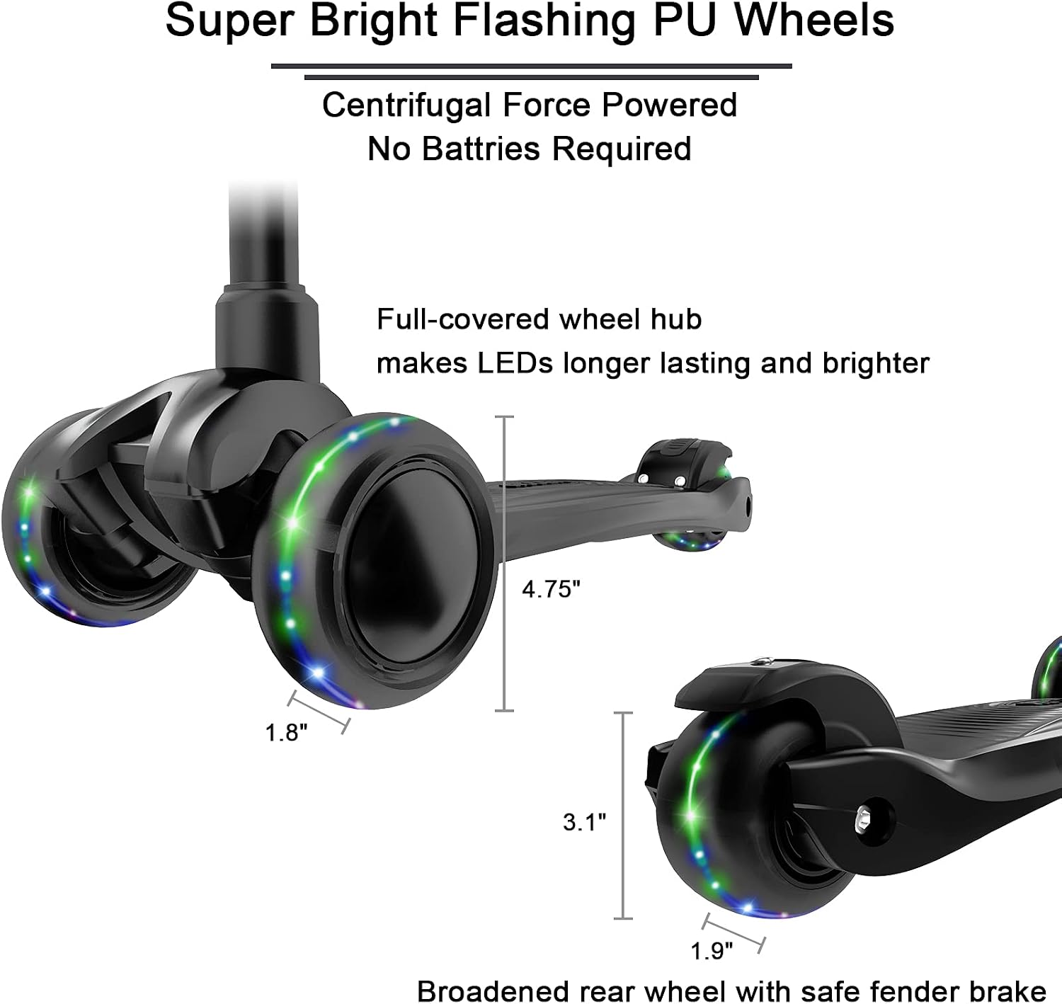 Allek Kick Scooter B03, Lean 'N Glide 3-Wheeled Push Scooter with Extra Wide PU Light-Up Wheels