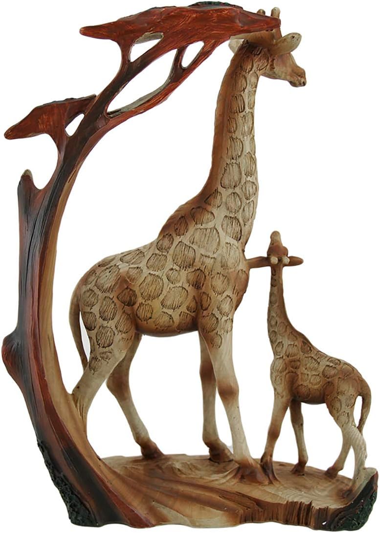 Zeckos Giraffe Family Carved Wood Look Resin Statue | 12 In. Tall, Hand-Painted Brown Finish, 8.5 In. Long X 3 In. Deep