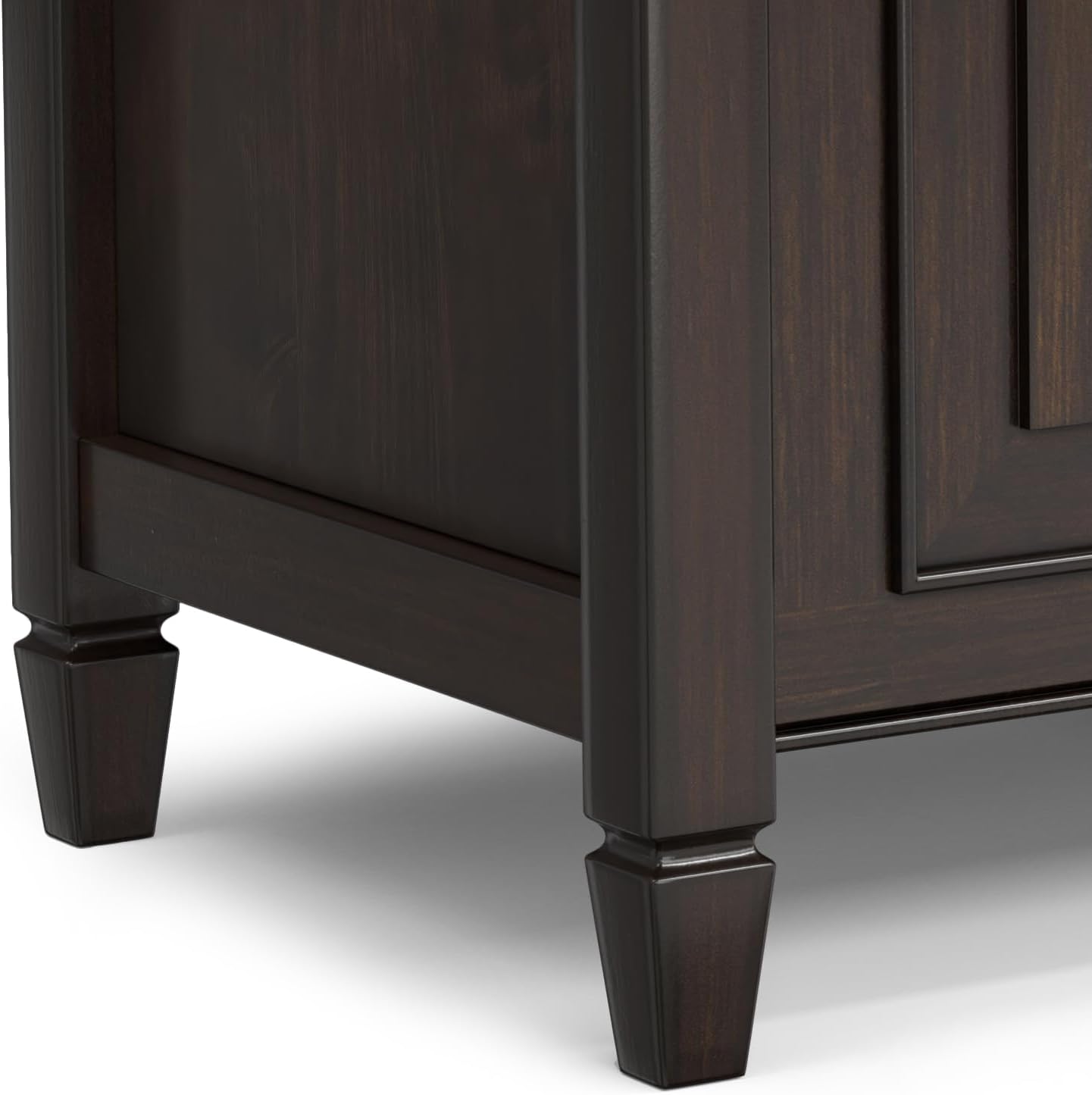 SIMPLIHOME Harvey 47" Wide Solid Mango Wood Bench in Natural | Traditional entryway bench in dark chestnut brown with a lift-up lid and 3 hidden compartments; shoe or hallway bench.