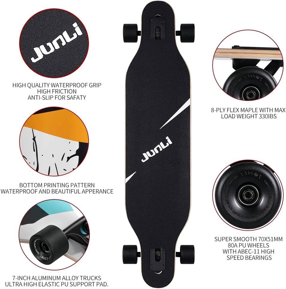 Junli 41 Inch Freeride Skateboard Longboard - Complete Skateboard Cruiser for Cruising, Carving, Free-Style and Downhill