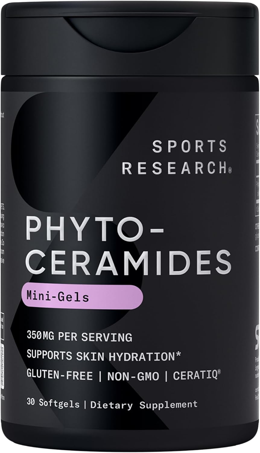 Sports Research® Phytoceramides 350mg w/Ceratiq®, 30 Softgels | Plant-Derived Ceramides for Beauty from Within Skin Hydration | Made with Certiq® | Non-GMO, Soy-Free - 30 Servings