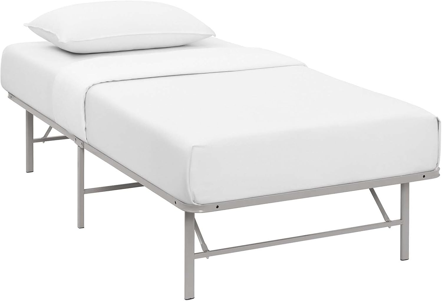 Modway Horizon Queen Bed Frame In Gray - Replaces Box Spring - Folding Metal Mattress Bed Frame