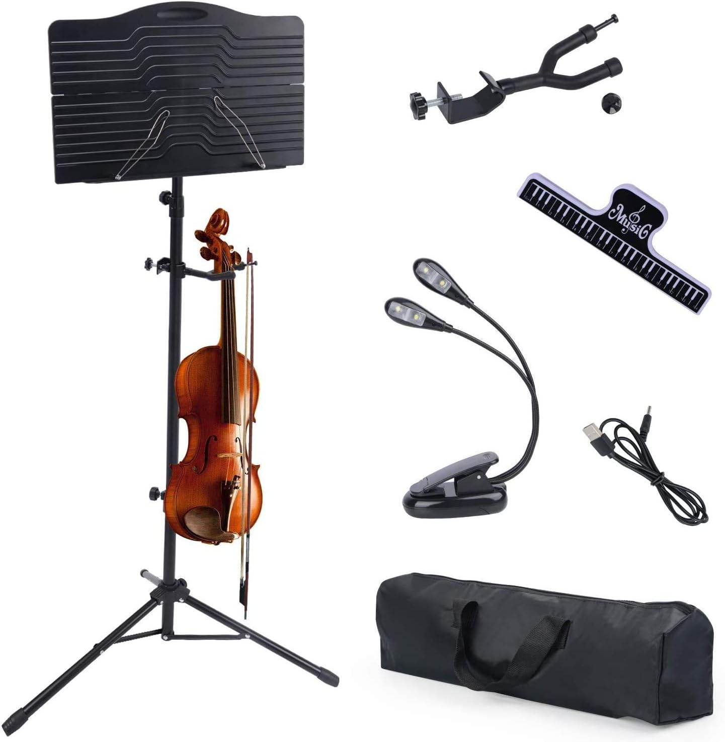 Klvied Portable Folding Sheet Music Stand with Violin Hanger