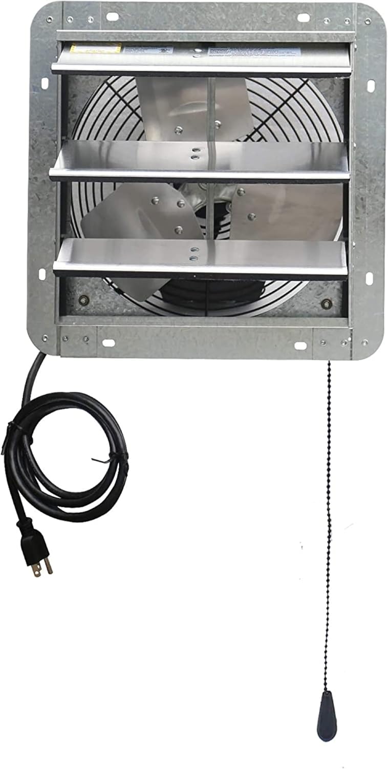 iLIVING 12" Wall Mounted Shutter Exhaust Fan, Automatic Shutter, with Thermostat and Variable Speed controller, 0.6A, 960 CFM