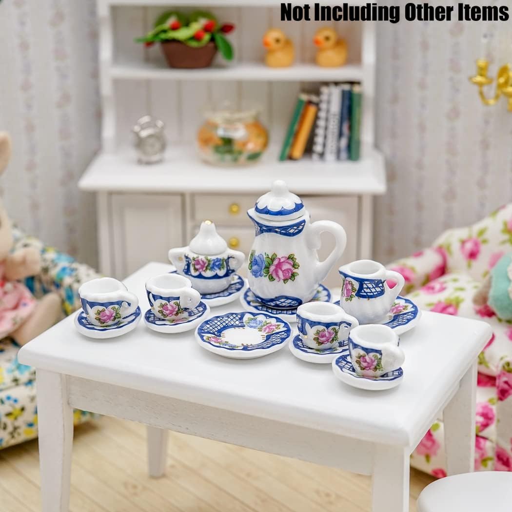 Odoria 1/12 Miniature Porcelain Tea Set 15Pcs Dollhouse Decoration Accessories, Grapes