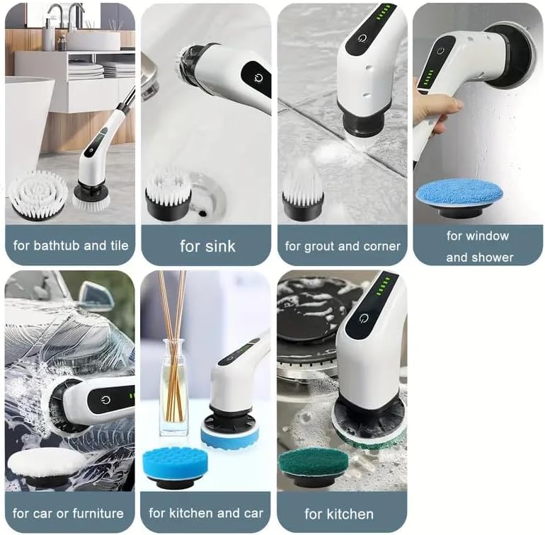 Electric Spin Scrubber, Cordless Cleaning Brush, Shower Cleaning Brush with 8 Replaceable Brush Heads
