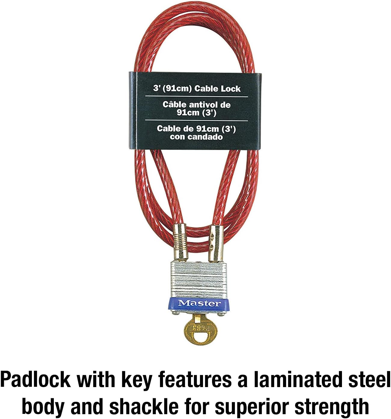 Master Lock 719D Steel Cable with Integrated Outdoor Padlock with Key, 1 Pack