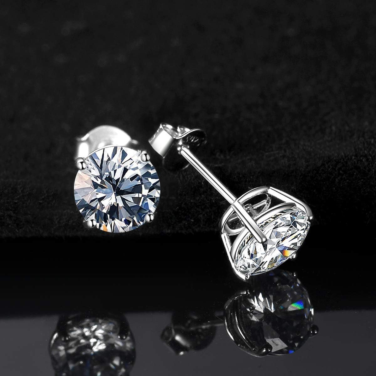 925 Sterling Silver Stud earrings Set | White Gold Plated Hypoallergenic Stud Earrings | Cubic Zirconia Stud Earrings for Women (2mm, 3mm, 4mm, 5mm