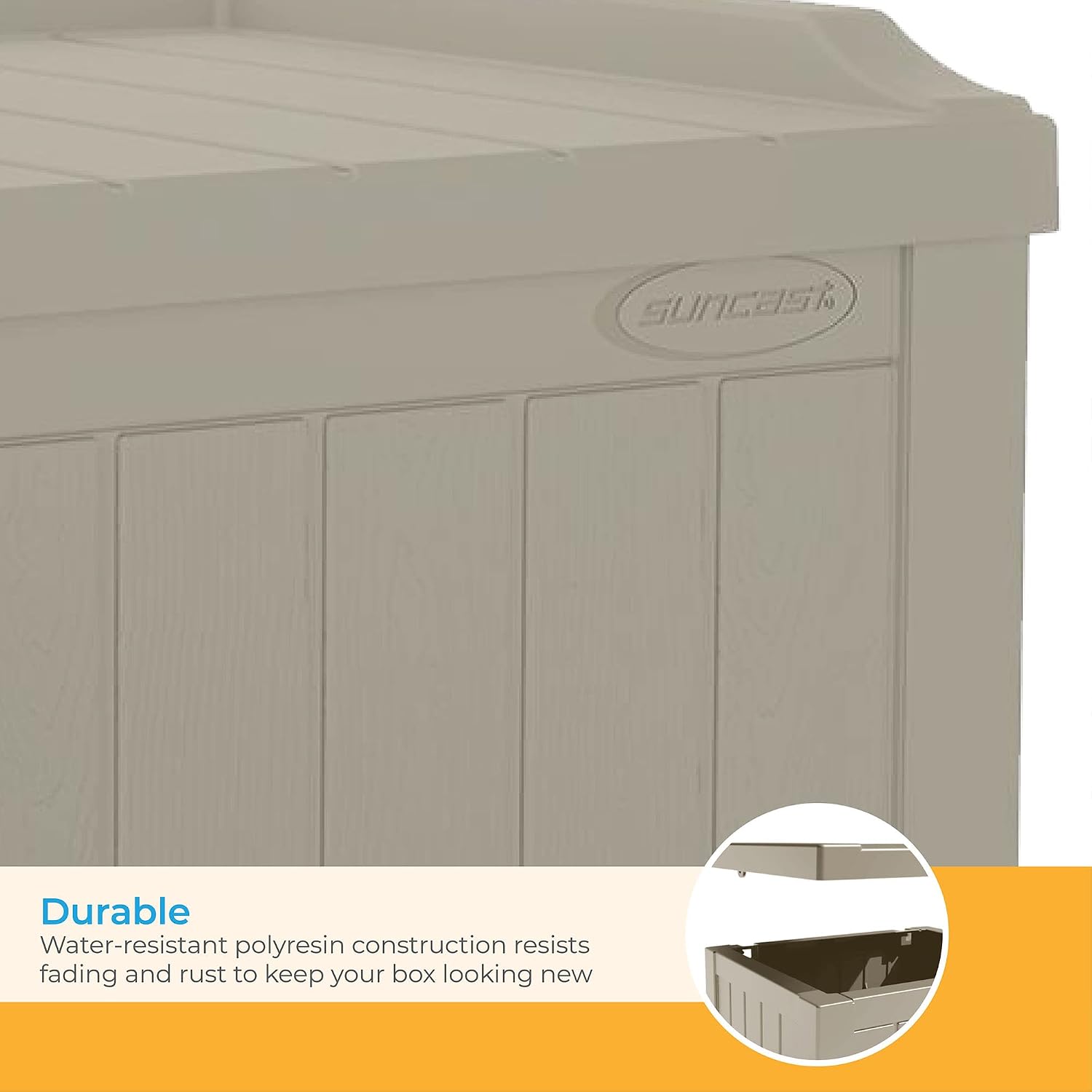 Suncast Outdoor Storage Box - 22 Gallon Light Taupe Resin Outdoor Deck Box with Seat, Weatherproof Patio Storage Bin Container for Keeping Cushions