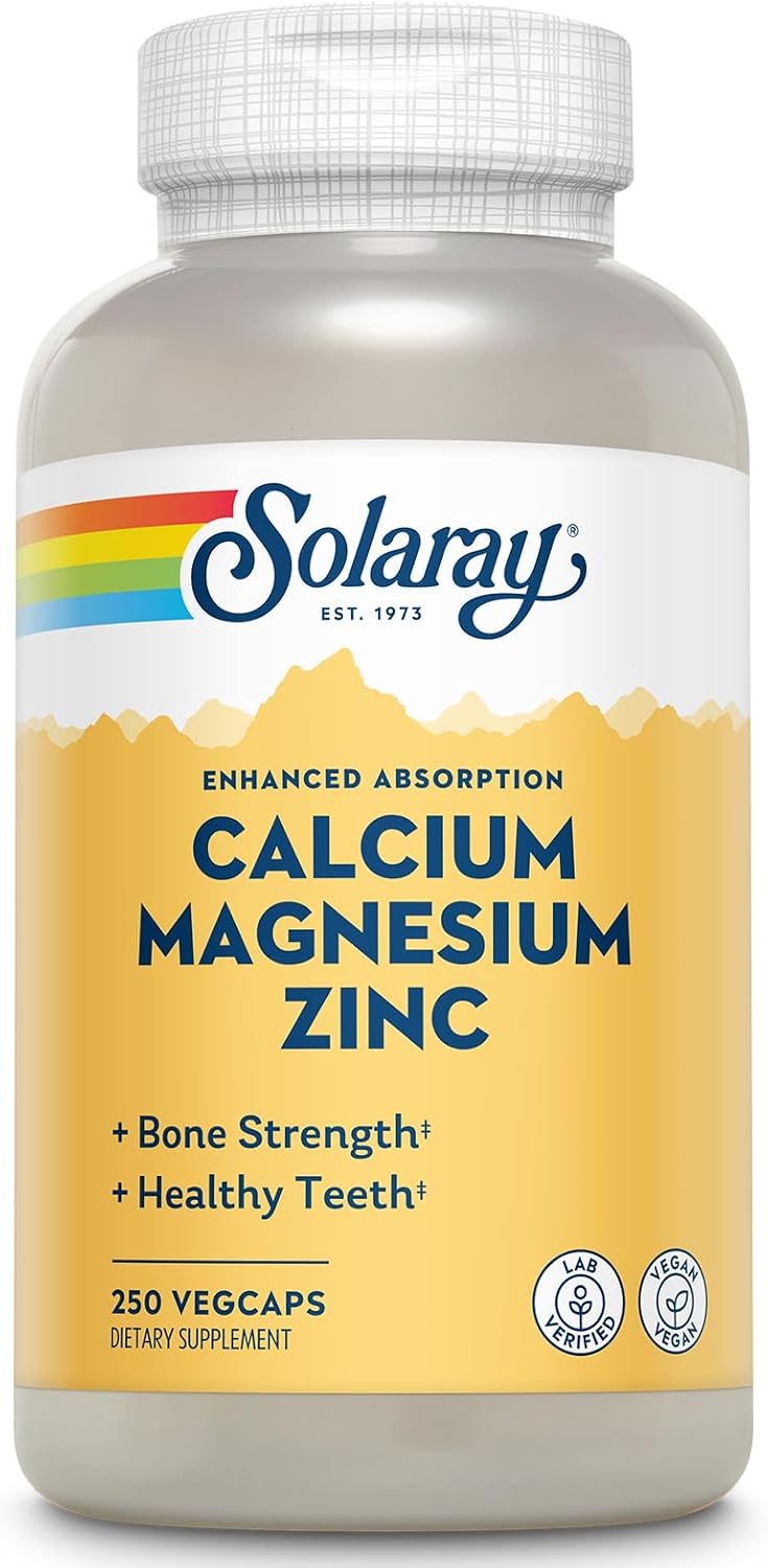 SOLARAY Calcium Magnesium Zinc, 275 VegCaps | Bone, Muscle, Heart & Immune Support, Calcium, Magnesium & Zinc Complex, 68 Servings, Vegan, Lab Verified