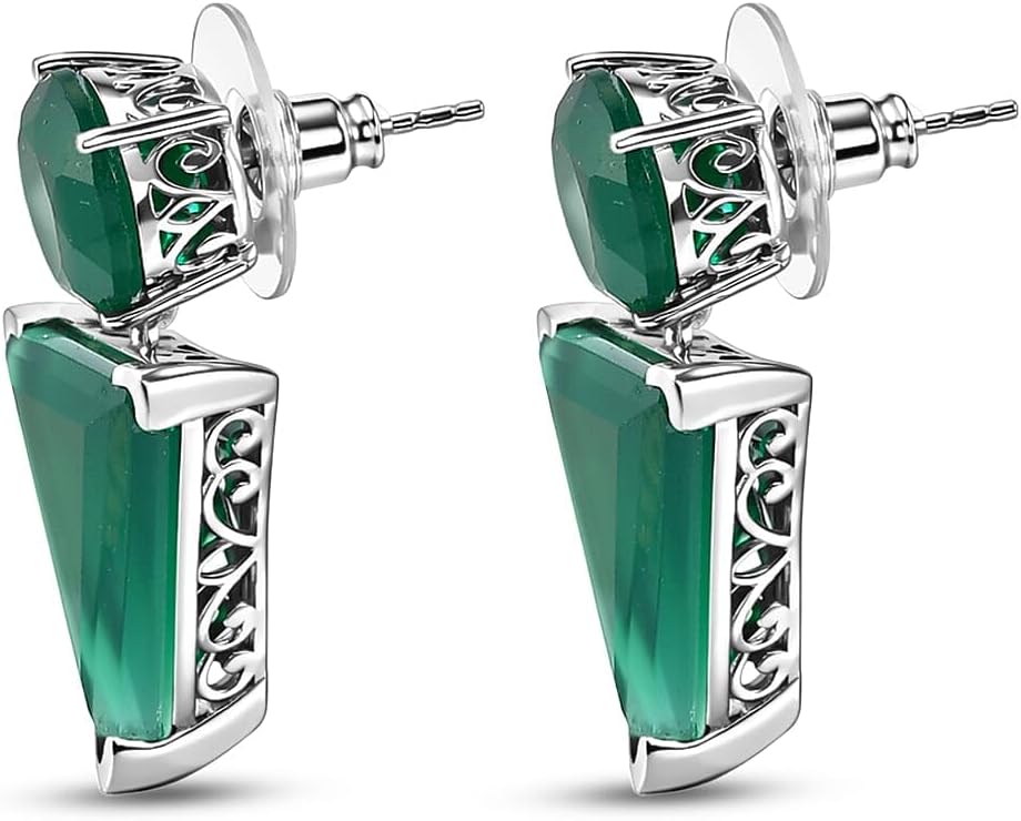 Verde Onyx 24.50 ctw Earrings Pendant in Platinum Plated Steel Necklace 20"