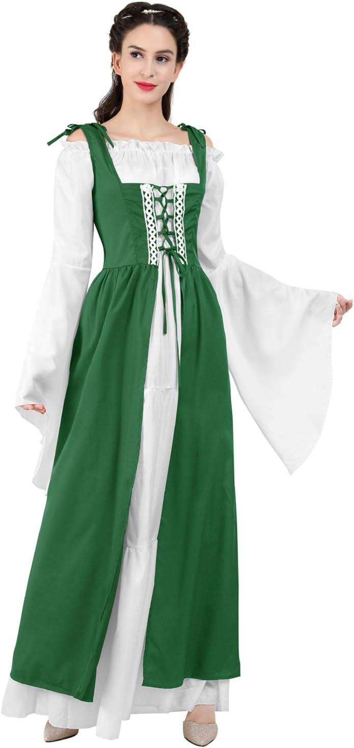 Kranchungel Renaissance Costume Women Dress: Flowy Long Sleeve Medieval Dress for Renaissance Faires & Medieval Festival