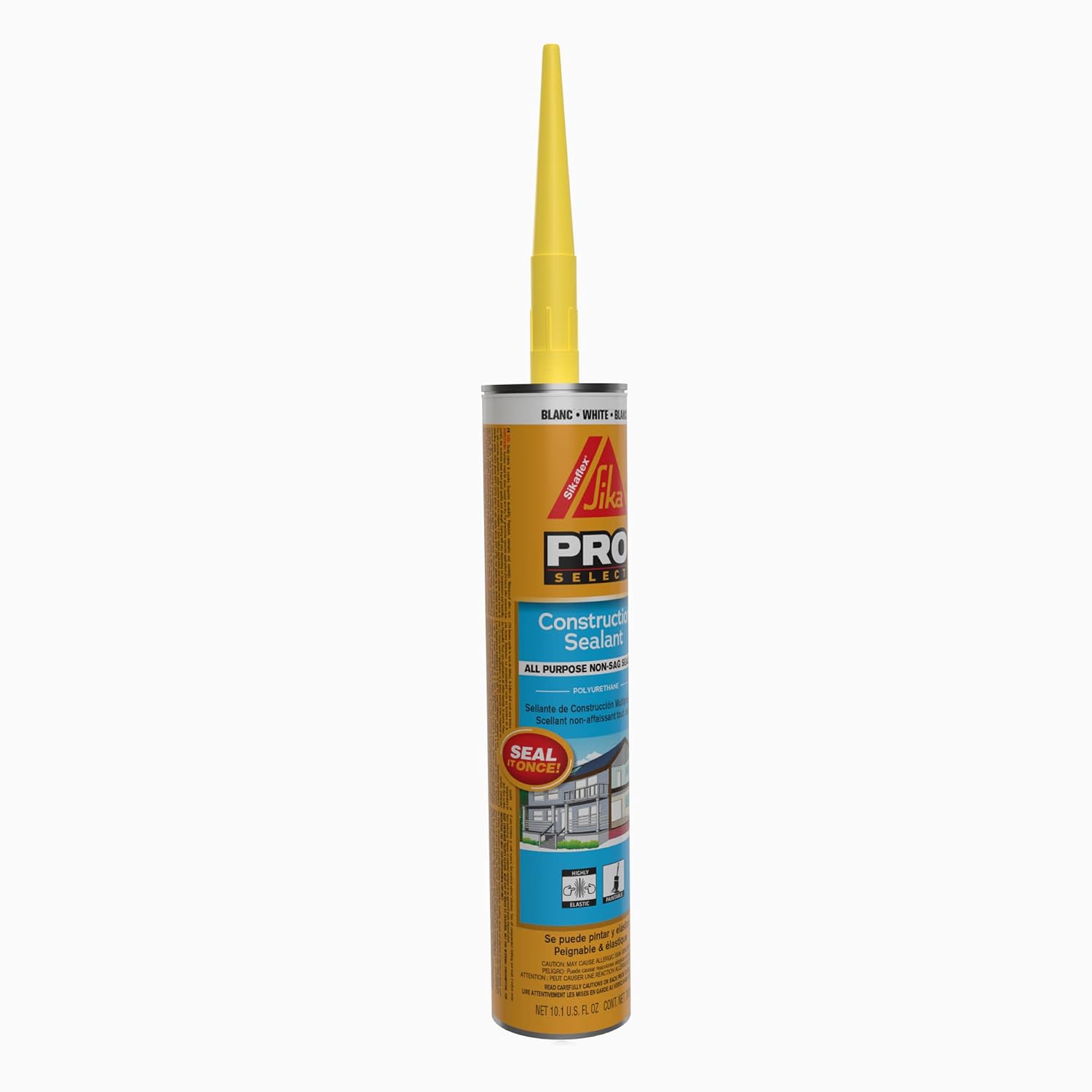 SIKA Sikaflex Construction Sealant - White, All-Purpose Polyurethane for Joints 1/2" or Smaller - 10.1 fl. oz - Weatherproof, High Elasticity, Paintable, Strong Adhesion