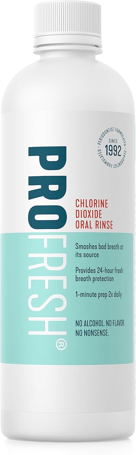 ProFresh Fresh Breath System Starter Kit, Oral Rinse 16.9 Ounce Bottle (Pack of 3) with Prep Packs & Tongue Cleaner, Alcohol Free, Flavor Free
