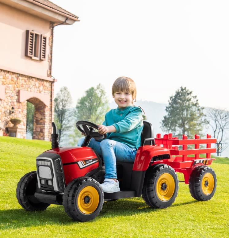 JOYMOR Ride on Tractor with Remote Control, 25W Motors Electric Tractor with Trailer for Toddler