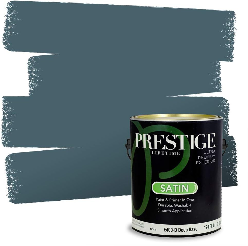 PRESTIGE Paints E100-T-SW6241 Exterior Paint and Primer in One, 1-Gallon, Flat, Comparable Match of Sherwin Williams Aleutian, 1 Gallon, SW18-Aleutian