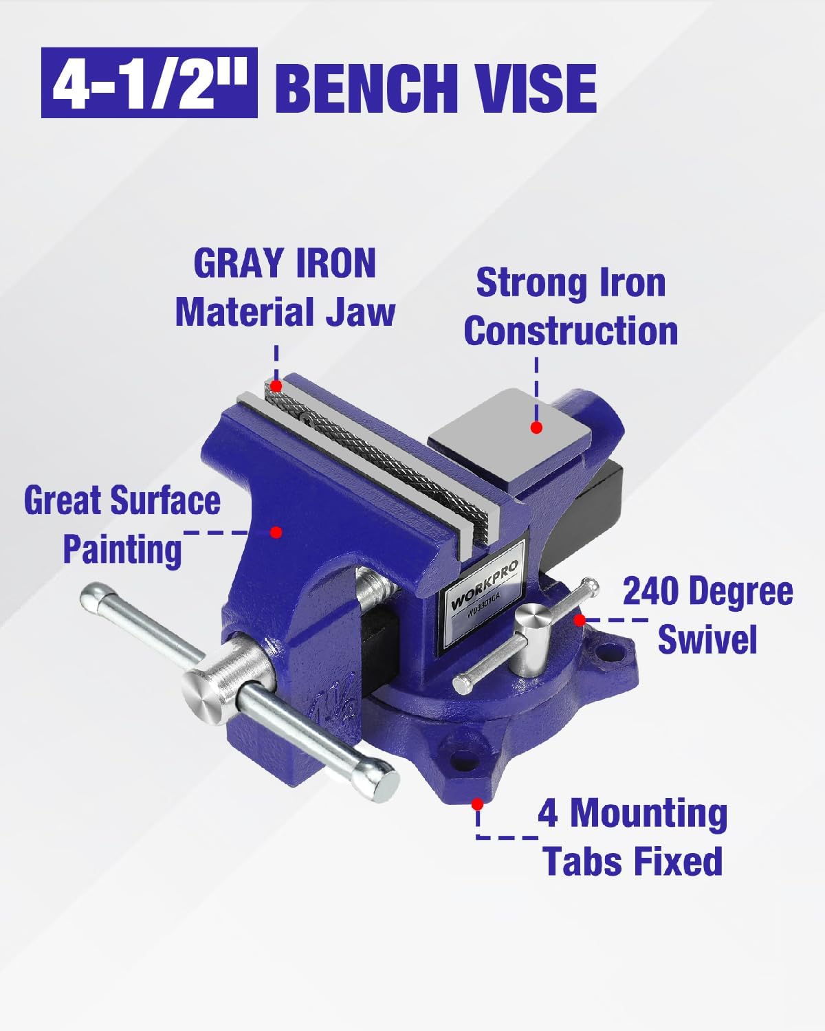 WORKPRO Bench Vise, 4-1/2" Vice for Workbench