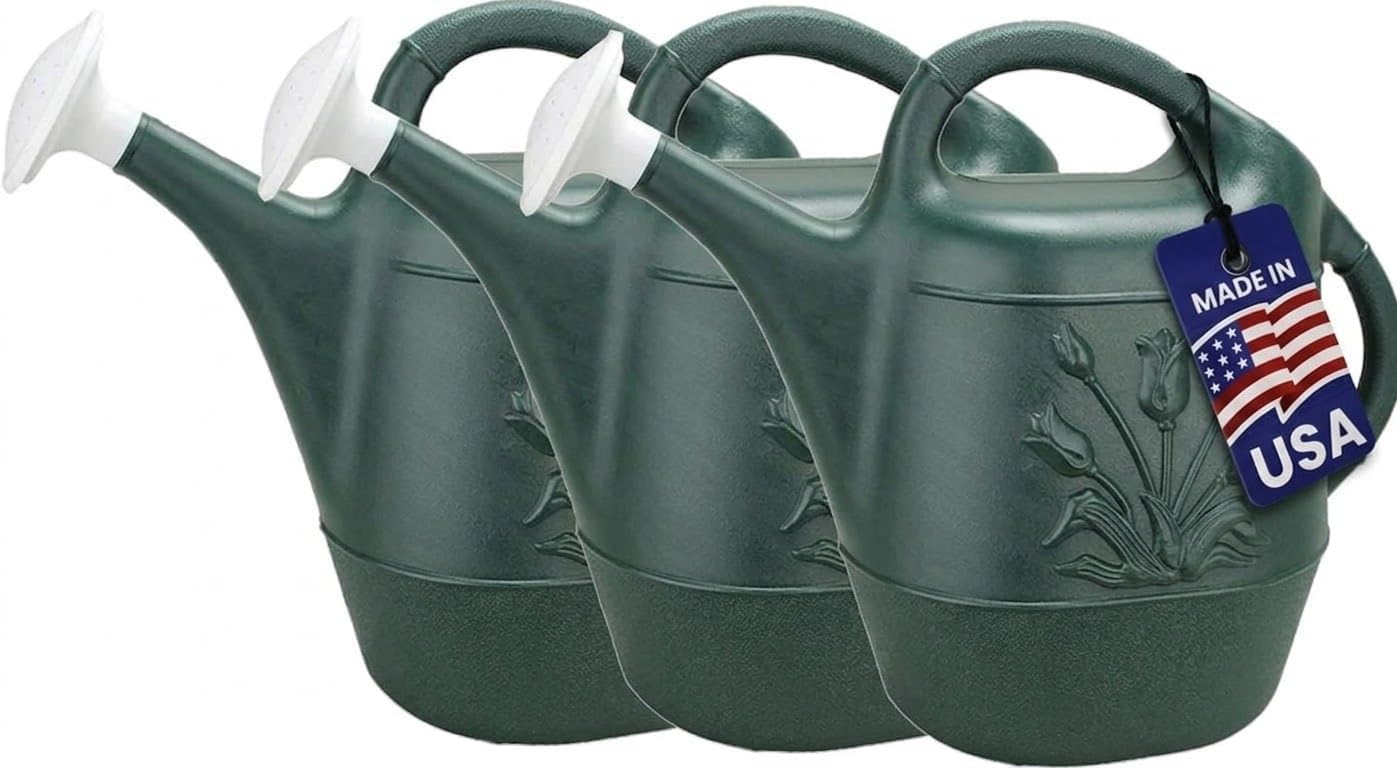 PMU 2 Gallon Watering Can - Garden Watering Can for Indoor & Outdoor Plants - Plastic Water Can with Detachable Sprinkler Head - Large Water Pot, Made in USA - Hunter Green Pkg/1