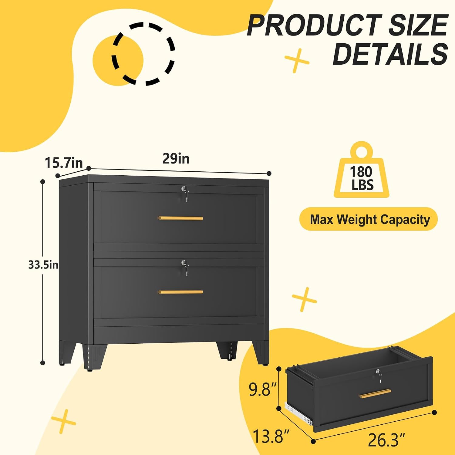 3 Drawer File Cabinet, Office Mobile Filing Cabinet, Printer Stand | All-in-One Office Storage, 3 Storage Drawers, 2 Adjustable Shelves, Lockable Cabinet, 4 Casters, 46.5-Inch Top