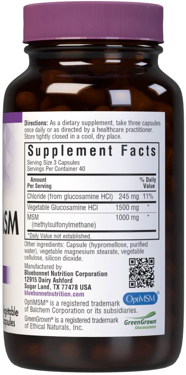 BlueBonnet Vegetarian Glucosamine Plus MSM Supplement, 120 Count ('743715011151) | Shellfish-Free Joint Support Supplement for Women & Men, Vegan