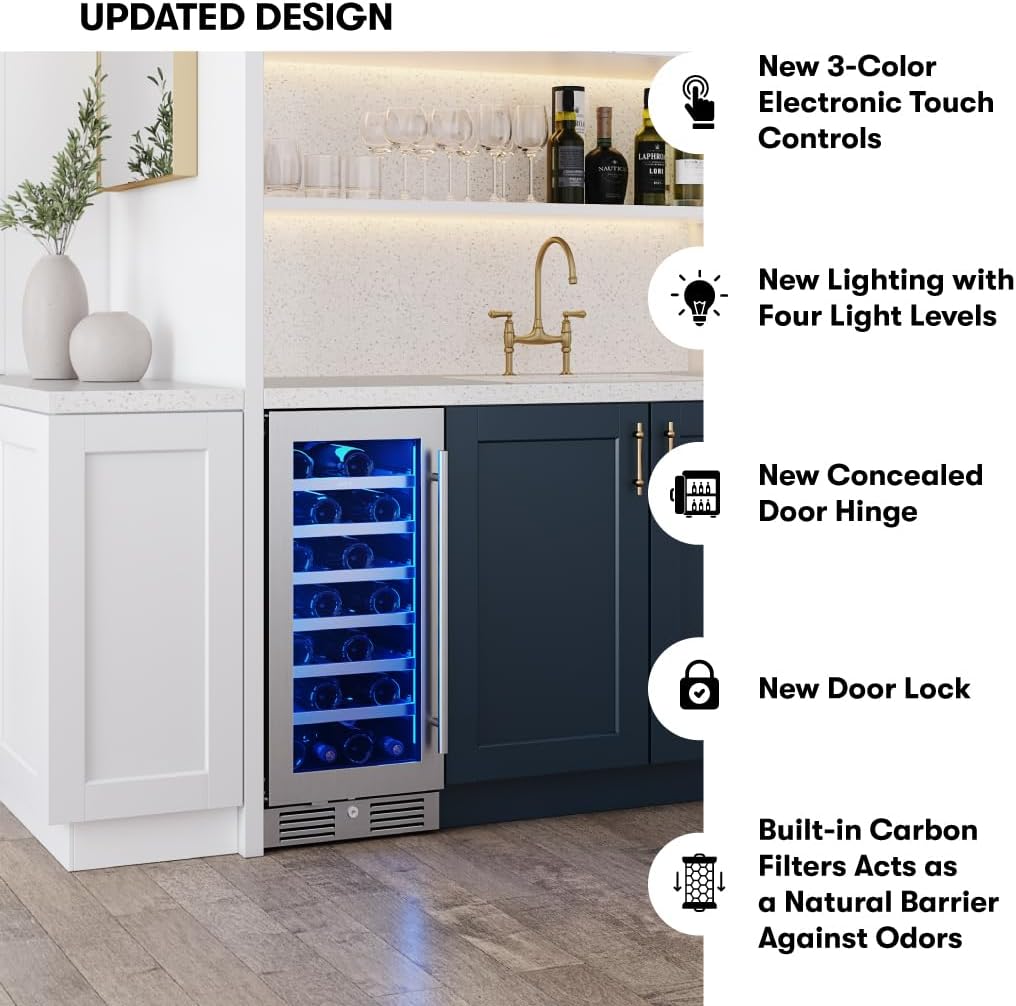 Zephyr Presrv 15 Inch Slim Wine Fridge Beverage Refrigerator Under Counter