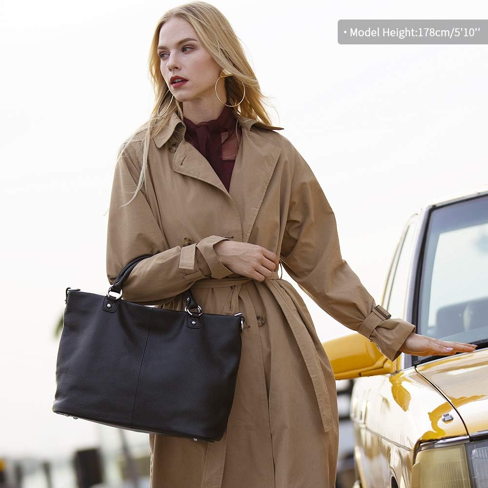 Kattee Genuine Leather Tote Purse for Women, Top Handle Satchel | Soft genuine leather tote with roomy storage and versatile carry for work, shopping, and travel.